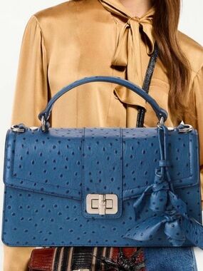 Brahmin Genie RARE Blue Lady Ostrich & Leather Roses NWT Structured Satchel
